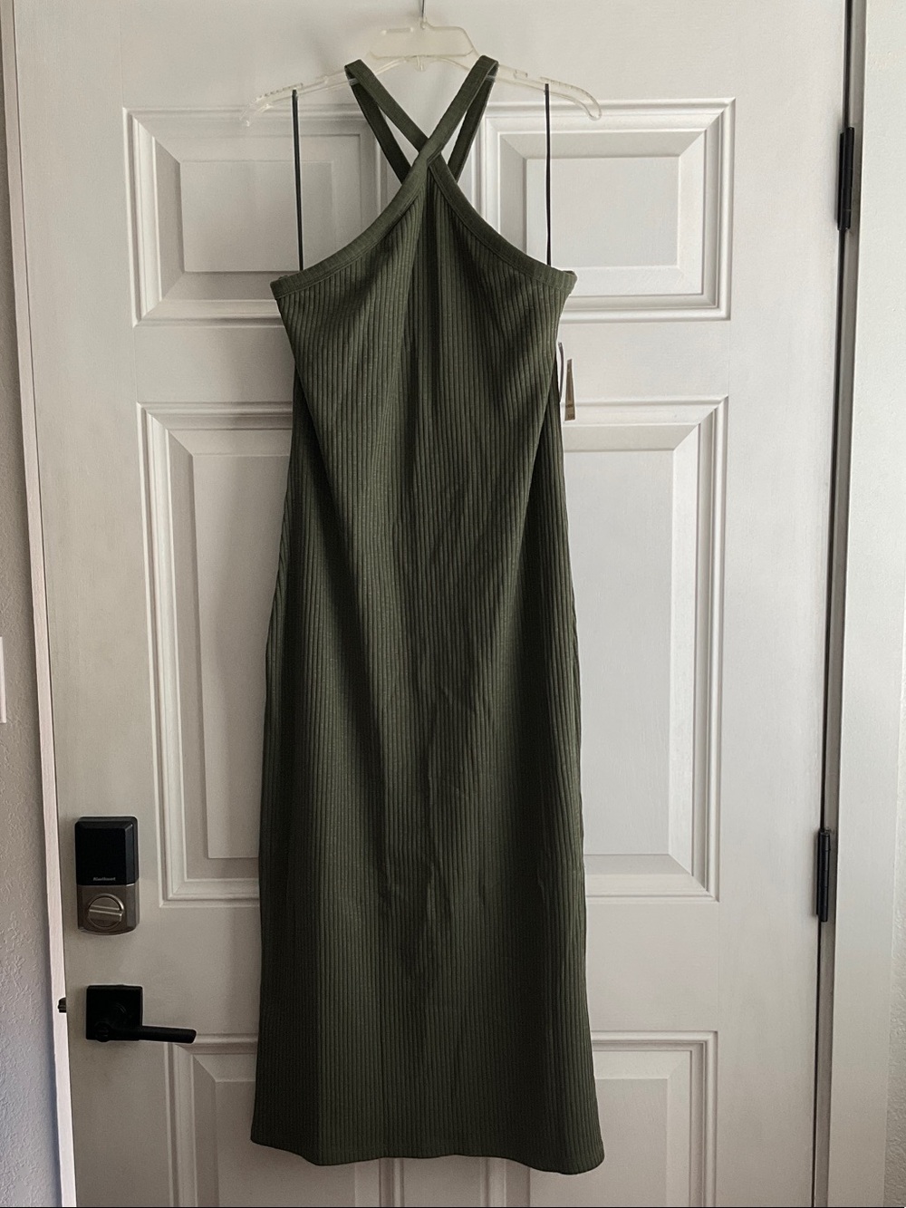 Old Navy Olive Ribbed Cross-Back Midi Dress